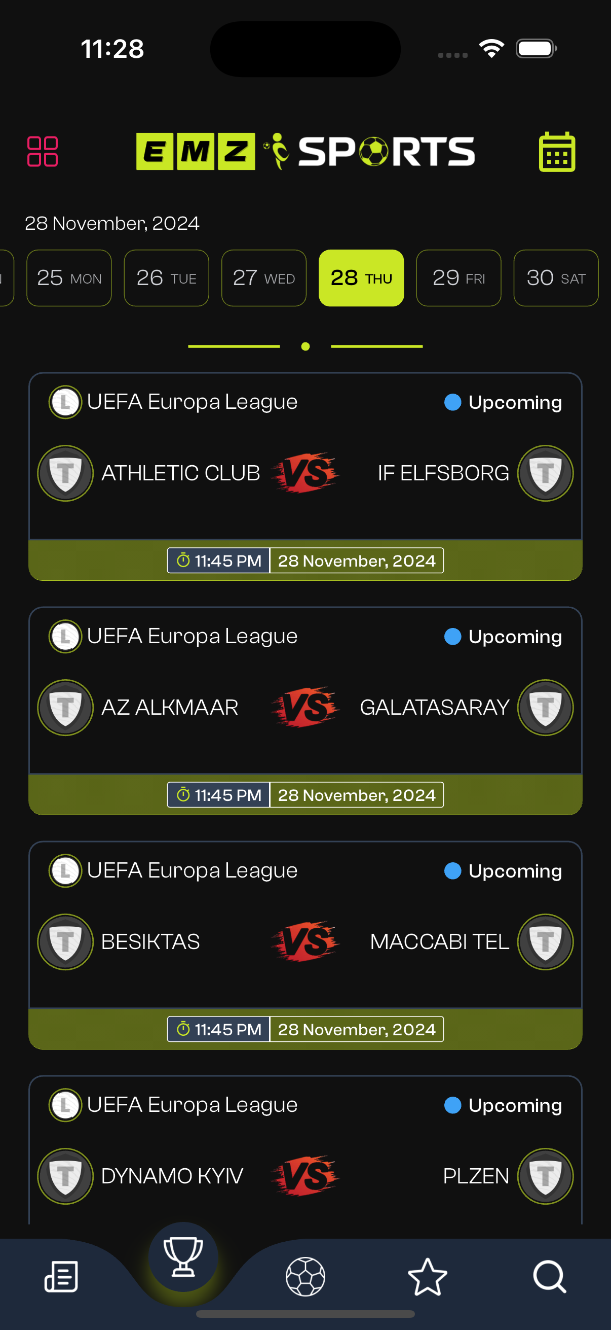 Home screen showing latest match updates