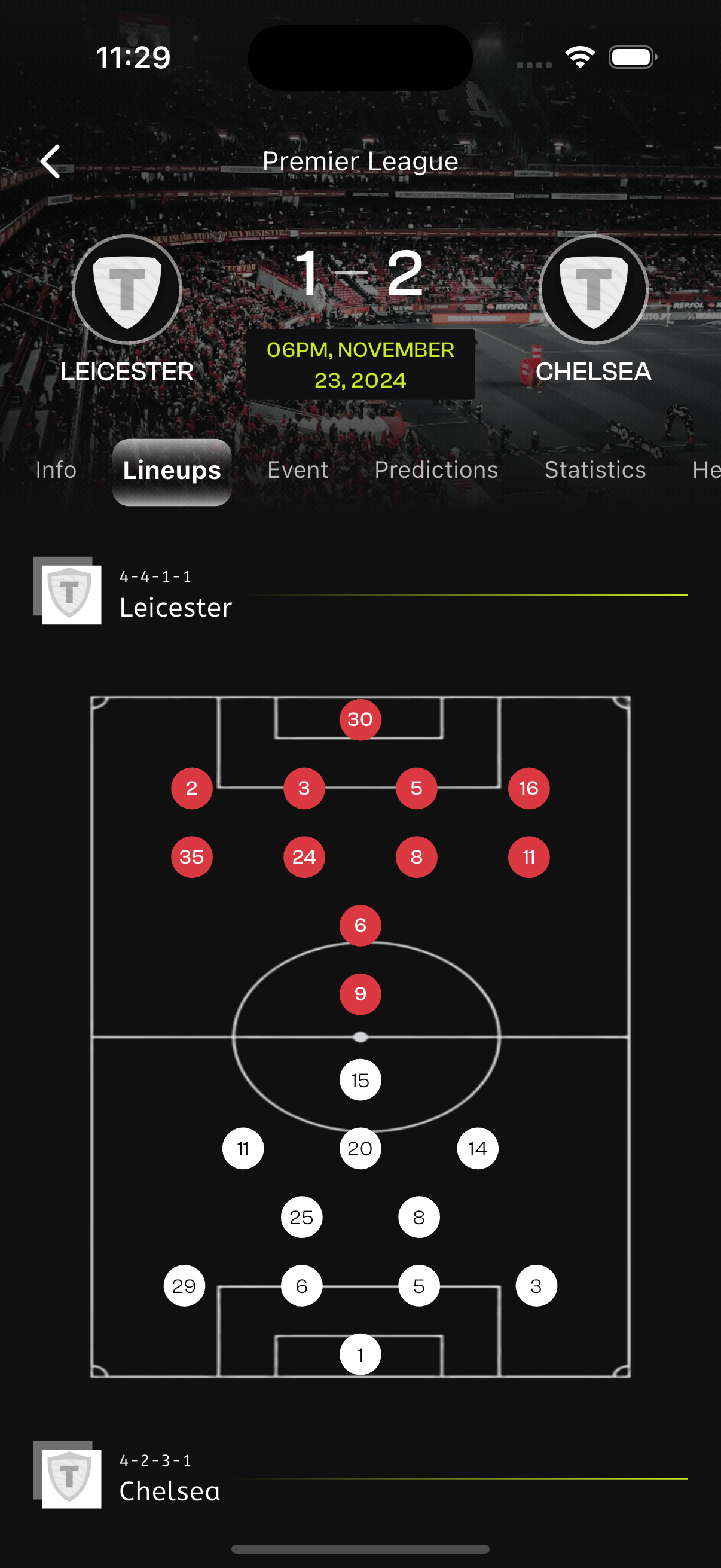 Live match tracking screen