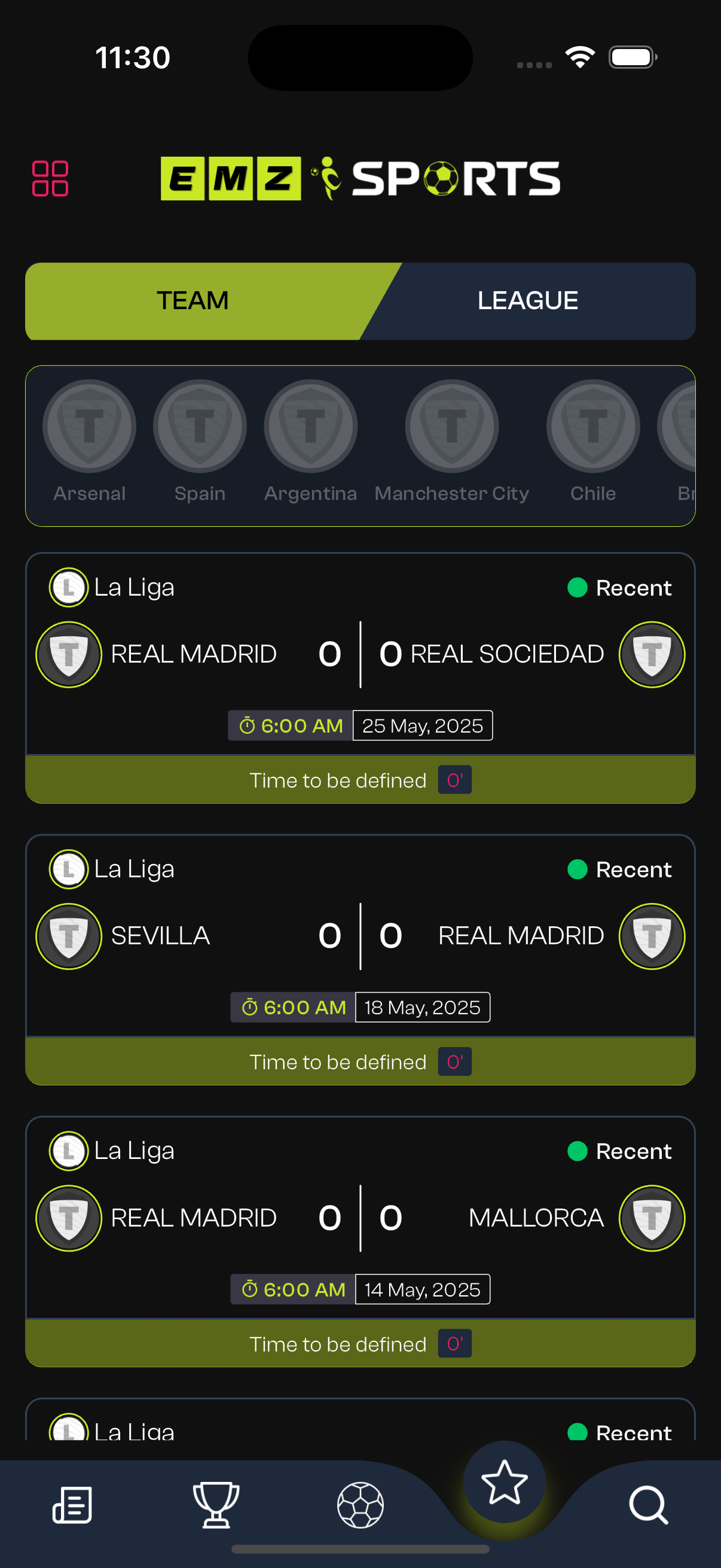 Detailed match statistics screen